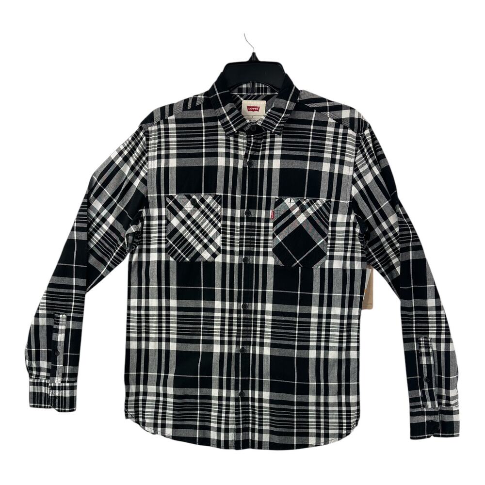 Levi's Mens Noble Plaid‎ Button-Down Shirt, Black, Size S, $55